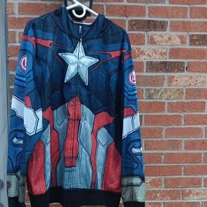 Avenger Captain America Men's Iconic Face Hoodie Jacket - Red, Blue, Gray